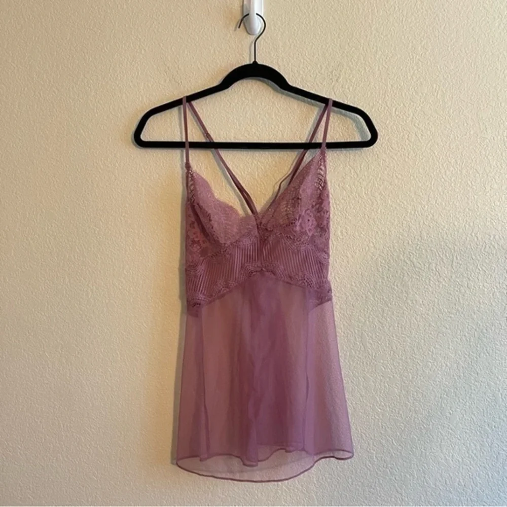 VICTORIA'S SECRET Lace Mauve Mesh Babydoll Top Women's Size Small - Picture 1 of 10